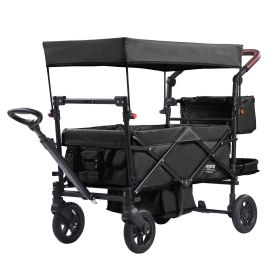 VEVOR Wagon Stroller for 2 Kids, Push Pull Quad Collapsible Stroller with Adjustable Handle, Encircling Harness Removable Canopy, 4 Wheels with B